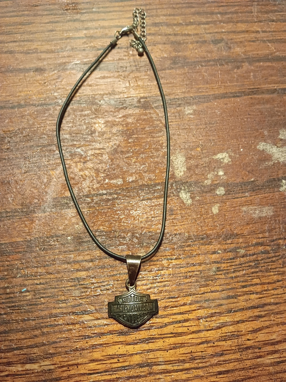 Harley-Davidson Bronze Shield Pendant on Black Cord